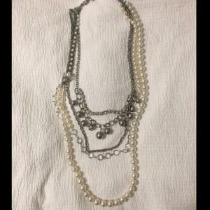WHBM Multilayered Pearl and Rhinestone Statement Necklace